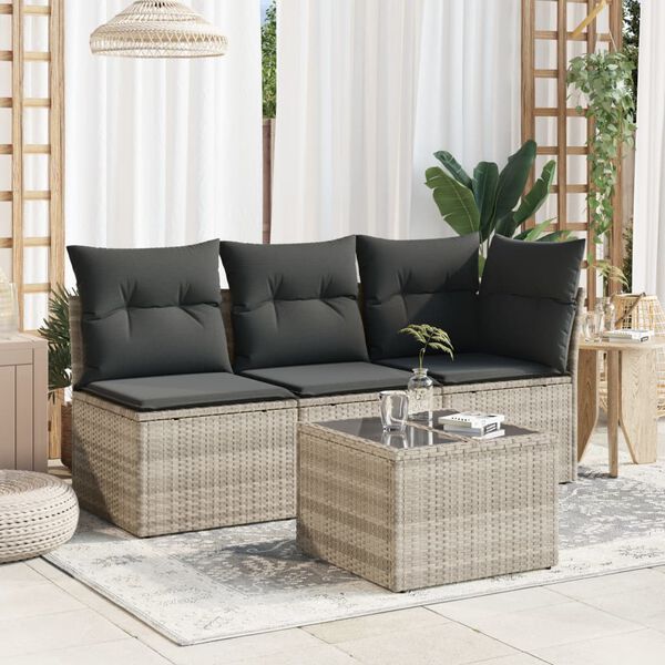 vidaXL Mesa jard&iacute;n superficie vidrio rat&aacute;n PE gris claro 55x55x37 cm