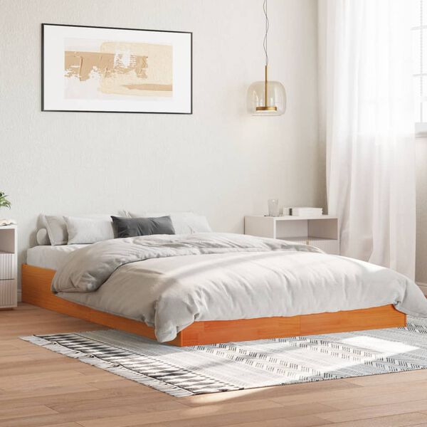 vidaXL Cama sin colchón madera maciza de pino marrón cera 160x200 cm
