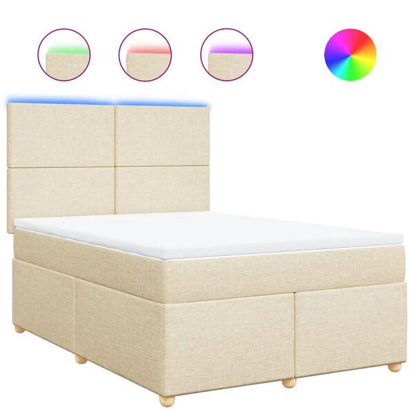 vidaXL Cama box spring con colch&oacute;n tela color crema 140x200 cm