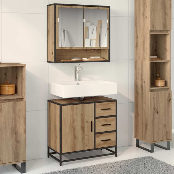 vidaXL Mueble de Cuarto de Ba&ntilde;o Roble artesanal 65 x 33 x 60 cm