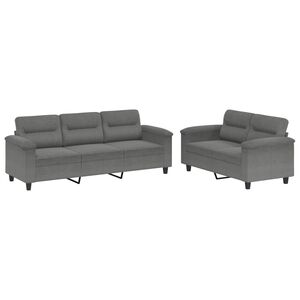 vidaXL Juego de sof&aacute;s con cojines 2 piezas tela microfibra gris oscuro