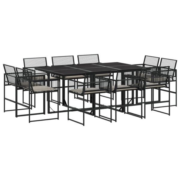 vidaXL Set de comedor jard&iacute;n 11 pzas con cojines rat&aacute;n sint&eacute;tico negro