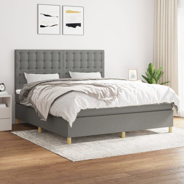 vidaXL Cama box spring con colch&oacute;n tela gris oscuro 180x200 cm