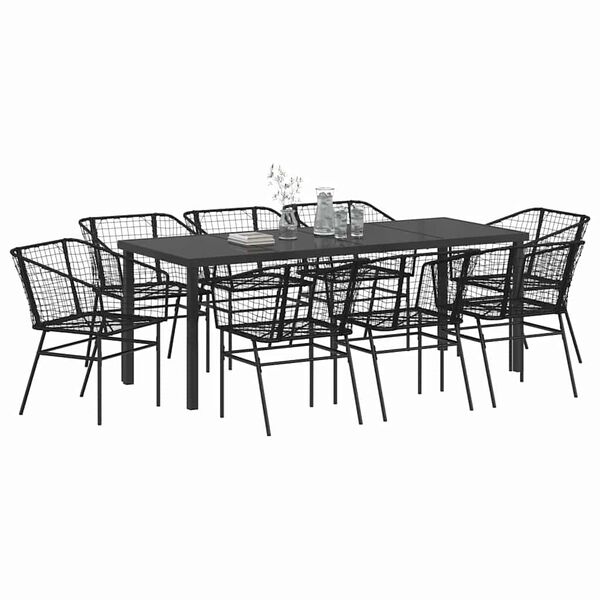 vidaXL Conjunto de Comedor de Jard&iacute;n 9 pcs Negro rat&aacute;n sint&eacute;tico
