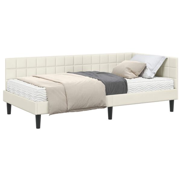 vidaXL Estructura de Cama Esquina con Colch&oacute;n 2 pcs Crema Terciopelo