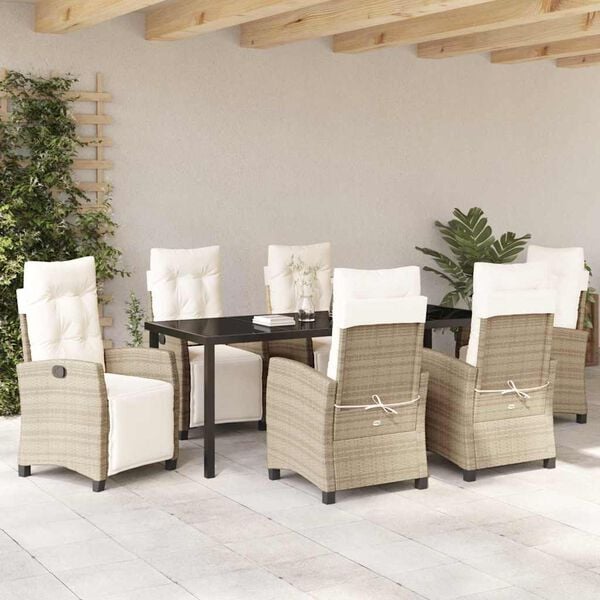 vidaXL Conjunto de Comedor de Jard&iacute;n 7 pcs Beige rat&aacute;n sint&eacute;tico