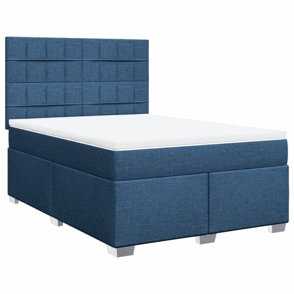 vidaXL Cama box spring con colch&oacute;n tela azul 140x200 cm