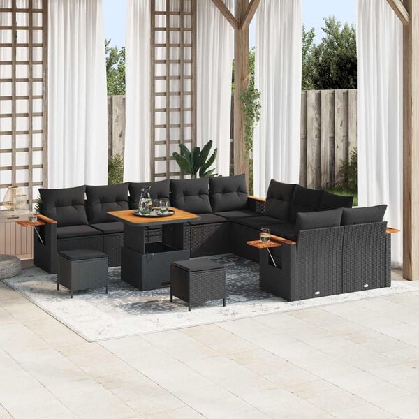 vidaXL Conjunto de sof&aacute;s de jard&iacute;n 17 pcs Negro rat&aacute;n sint&eacute;tico