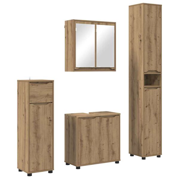 vidaXL Juego de muebles de ba&ntilde;o con caj&oacute;n Manual 4 pcs Roble artesanal