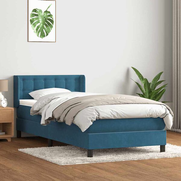 vidaXL Cama box spring con colch&oacute;n terciopelo azul oscuro 90x220 cm