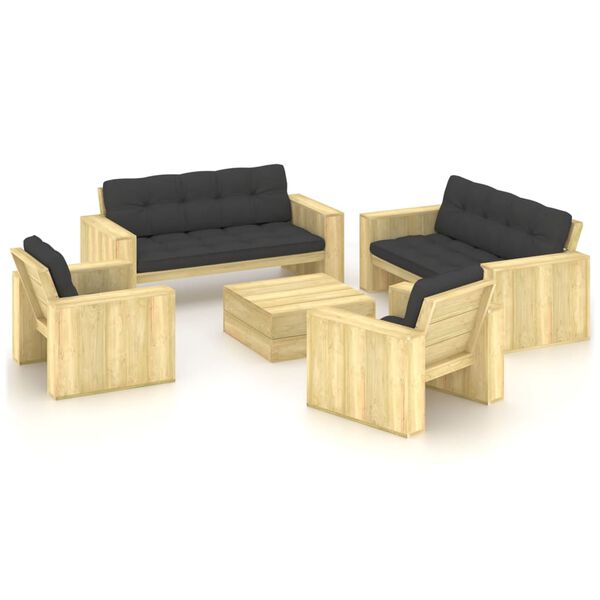 vidaXL Set muebles de jard&iacute;n y cojines 5 pzas madera pino impregnada