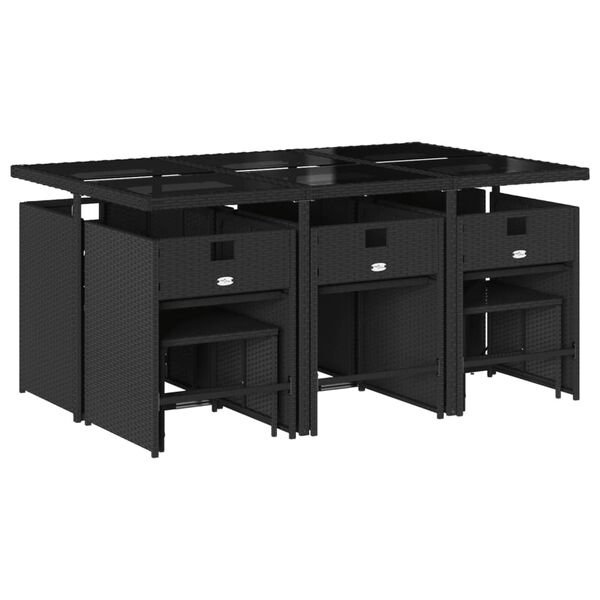 vidaXL Set de comedor jard&iacute;n 11 pzas con cojines rat&aacute;n sint&eacute;tico negro