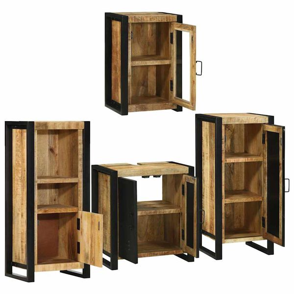 vidaXL Juego de muebles de ba&ntilde;o 4 pcs Marr&oacute;n Madera de mango s&oacute;lido