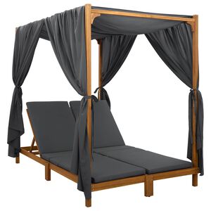 vidaXL Tumbona doble con toldo y cortinas Madera de Acacia S&oacute;lida