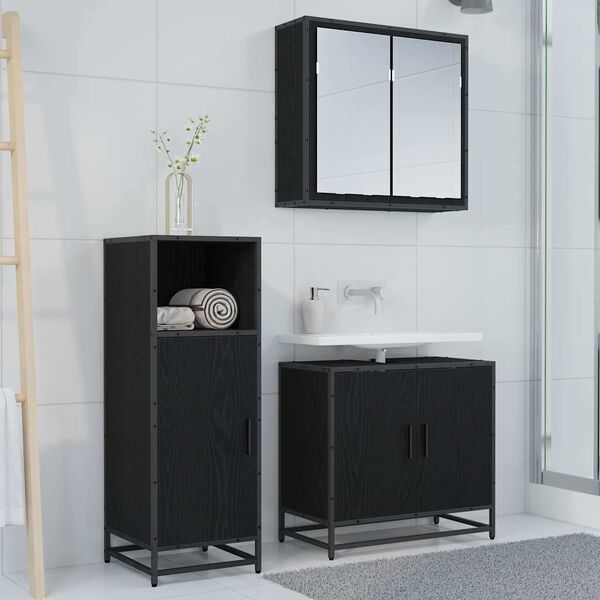vidaXL Juego de muebles de ba&ntilde;o Roble Negro 35 x 37,5 x 100 cm