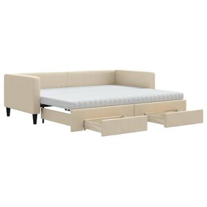 vidaXL Sof&aacute; cama nido con cajones tela color crema 90x200 cm