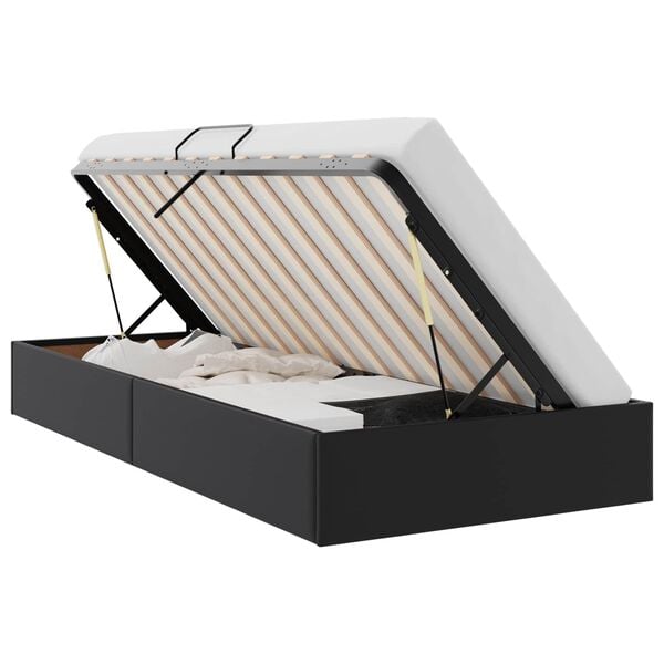 vidaXL Cama con almacenamiento Negro 90 x 190 cm Cuero sint&eacute;tico