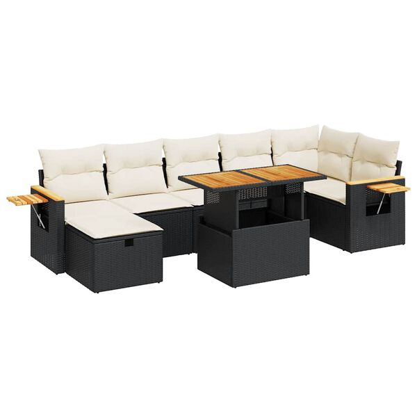 vidaXL Set de muebles de jard&iacute;n 5 pzas y cojines rat&aacute;n sint&eacute;tico negro