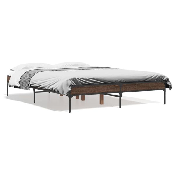 vidaXL Estructura cama madera ingenier&iacute;a metal marr&oacute;n roble 135x190 cm