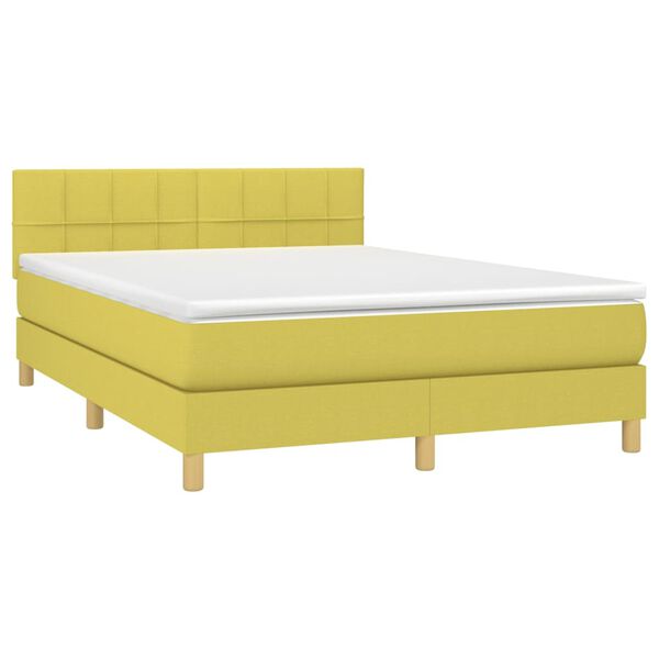 vidaXL Cama box spring con colch&oacute;n y LED tela verde 140x200 cm