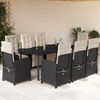 vidaXL Set de comedor de jard&iacute;n 9 pzas y cojines rat&aacute;n sint&eacute;tico negro