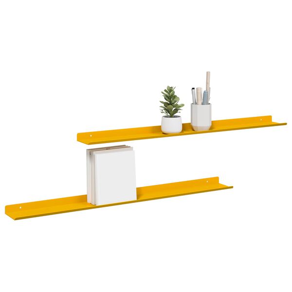 vidaXL Estante flotante 2 pcs Amarillo Mostaza 80 x 9 x 2,5 cm Acero