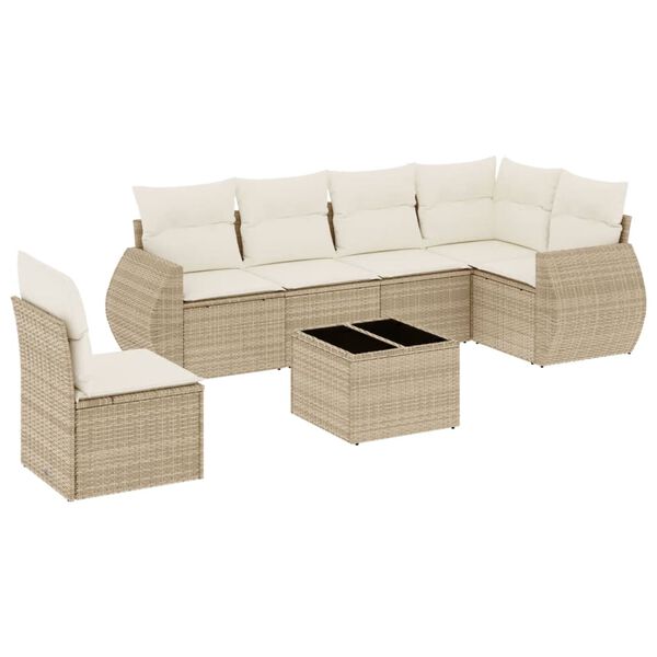 vidaXL Set sof&aacute;s de jard&iacute;n 7 piezas y cojines rat&aacute;n sint&eacute;tico beige