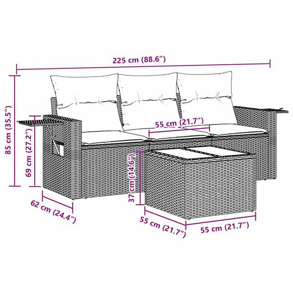 vidaXL Juego de sof&aacute;s jard&iacute;n 4 pzas con cojines rat&aacute;n sint&eacute;tico negro