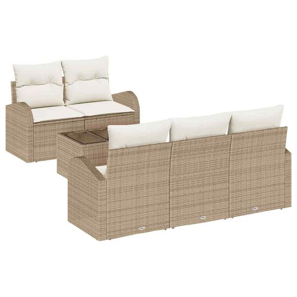 vidaXL Conjunto de sof&aacute; de jard&iacute;n 6 pcs Beige y Crema rat&aacute;n sint&eacute;tico