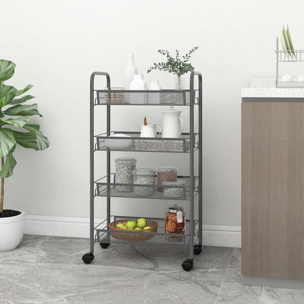 vidaXL Carrito de cocina 4 niveles hierro gris 46x26x85 cm