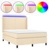 vidaXL Cama box spring colch&oacute;n y luces LED tela crema 140x190 cm
