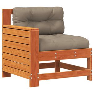 vidaXL Sofá jardín con reposabrazos y cojín madera pino marrón cera