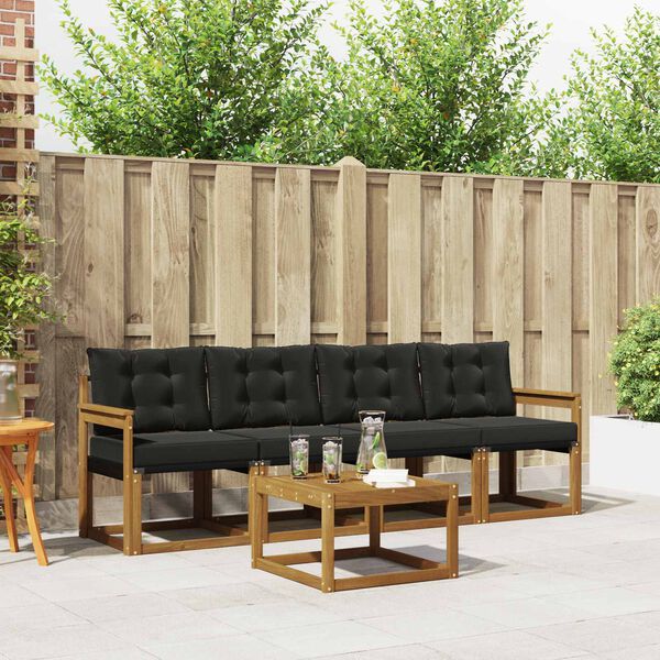 vidaXL Conjunto de sof&aacute;s de exterior con coj&iacute;n 5 pcs Natural y negro