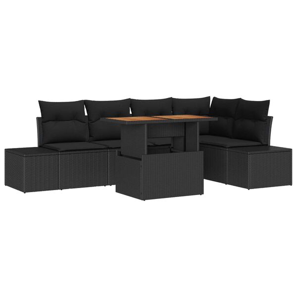 vidaXL Conjunto de sof&aacute; de jard&iacute;n 6 pcs Negro Polirat&aacute;n