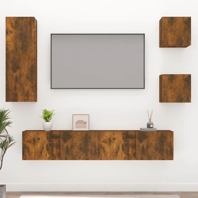 vidaXL Set de muebles de TV 5 pzas madera contrachapada roble ahumado