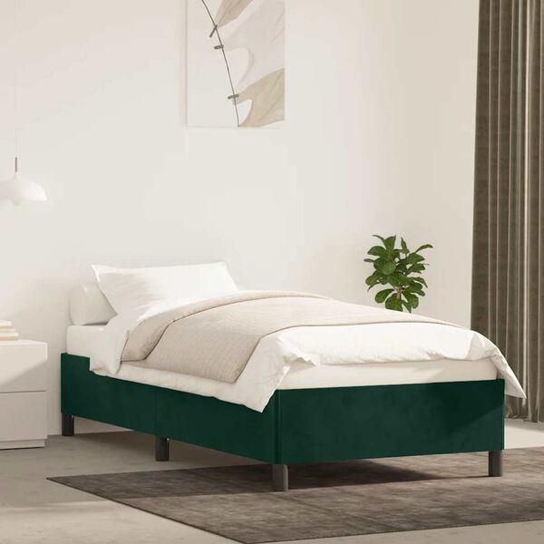 vidaXL Estructura de cama sin colch&oacute;n terciopelo verde oscuro 90x190cm