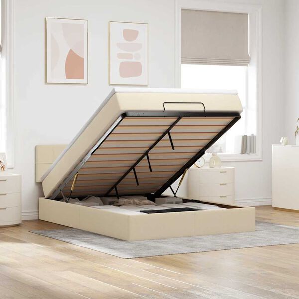 vidaXL Cama otomana con colch&oacute;n LED crema 140x190 cm tela