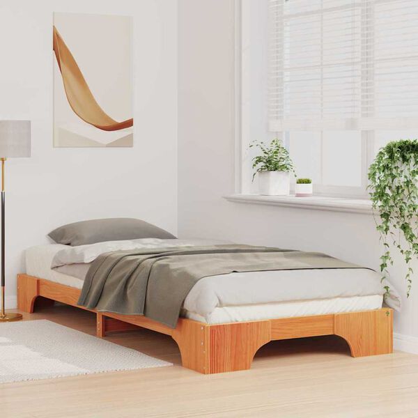 vidaXL Estructura de cama Marrón 100 x 210 cm Madera maciza de pino