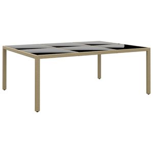 vidaXL Mesa jardín vidrio templado ratán sintético beige 200x150x75 cm