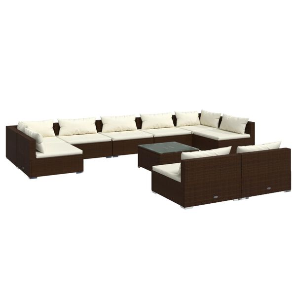 vidaXL Set muebles de jard&iacute;n 10 pzas y cojines rat&aacute;n sint&eacute;tico marr&oacute;n