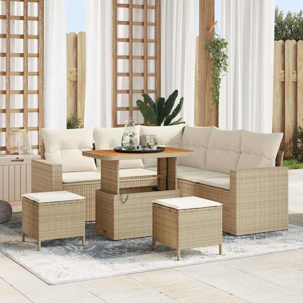 vidaXL Conjunto de sof&aacute;s de jard&iacute;n 9 pcs Beige y Crema rat&aacute;n sint&eacute;tico