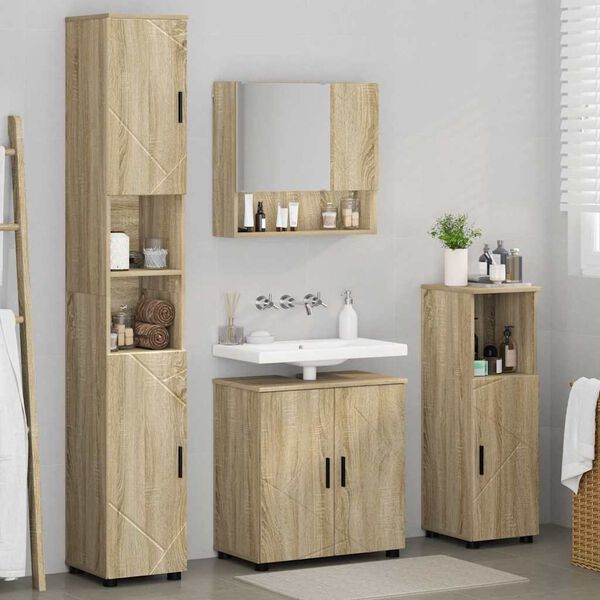 vidaXL Juego de muebles de ba&ntilde;o Montaje en la pared 4 pcs Roble Sonoma