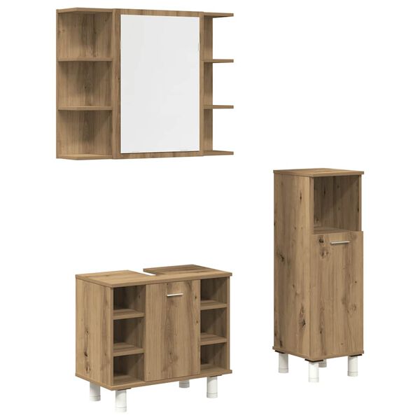 vidaXL Juego de muebles ba&ntilde;o 3 piezas madera ingenier&iacute;a roble artisan