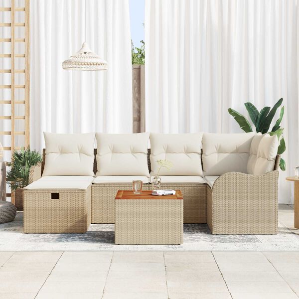 vidaXL Conjunto de sof&aacute; de jard&iacute;n con coj&iacute;n 7 pcs Beige Polirat&aacute;n