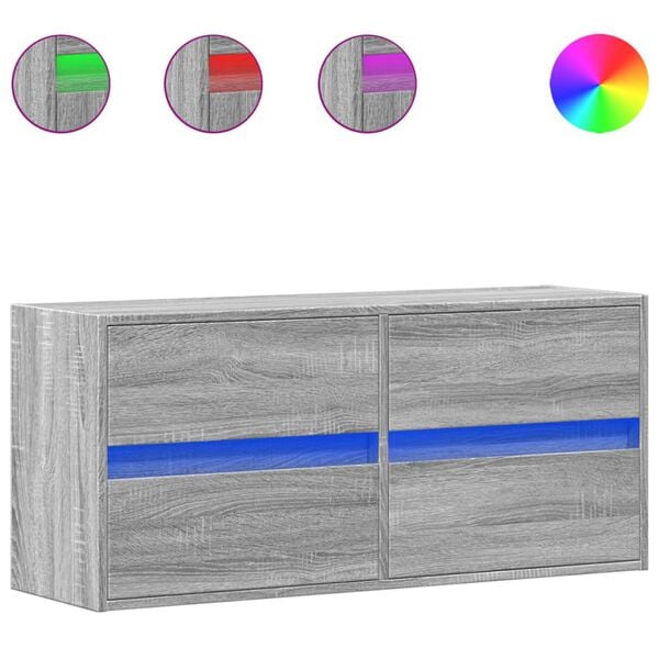 vidaXL Mueble de TV de pared con luces LED gris Sonoma 100x31x45 cm