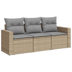 vidaXL Juego de sof&aacute;s de jard&iacute;n con cojines beige 3 pzas rat&aacute;n PE