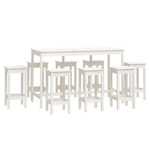 vidaXL Set de bar 9 piezas madera maciza de pino blanco