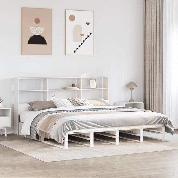 vidaXL Cama con estanter&iacute;a sin colch&oacute;n madera maciza blanca 180x200 cm