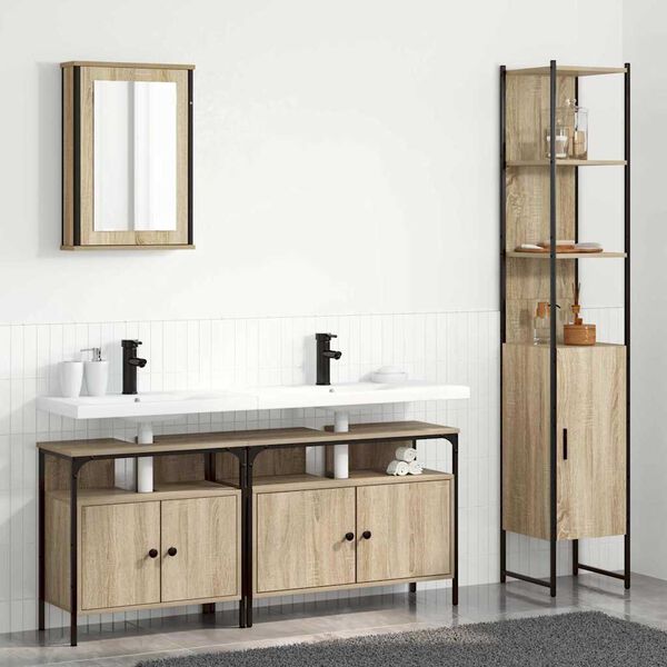 vidaXL Juego de muebles de ba&ntilde;o con estante 4 pcs Roble Sonoma