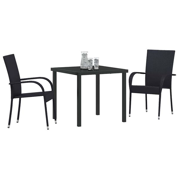 vidaXL Conjunto de Comedor de Jard&iacute;n 3 pcs Negro